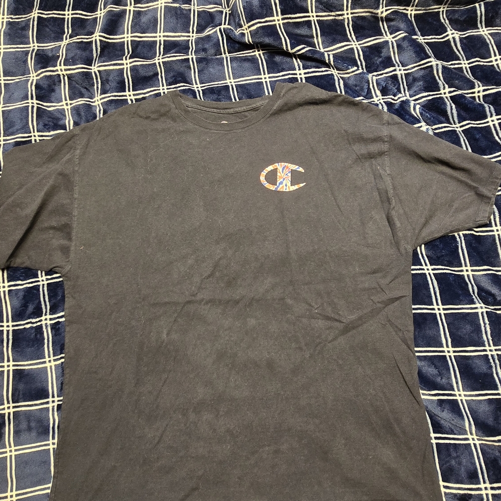 Champion Black Tee with Multicolor Logo